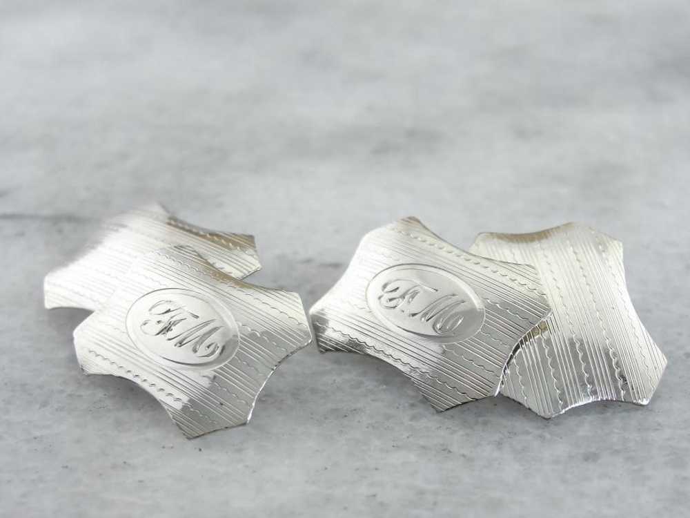 White Gold Engraved Cufflinks - image 5