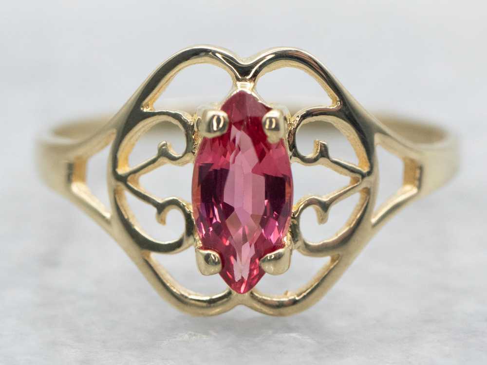 Yellow Gold Marquise Cut Pink Sapphire Solitaire … - image 1