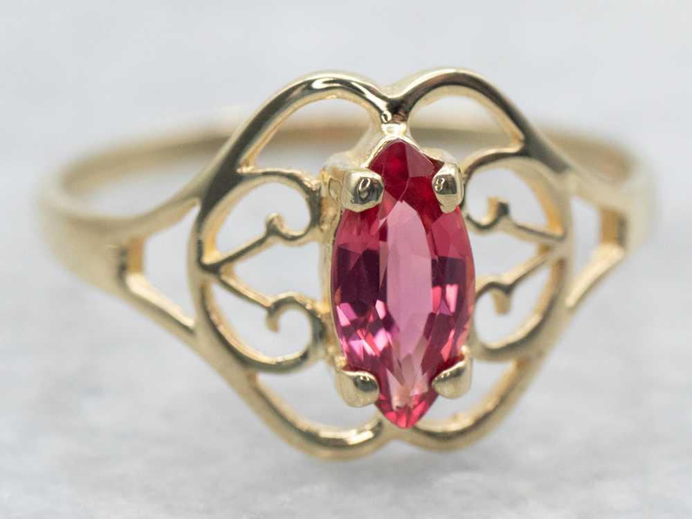 Yellow Gold Marquise Cut Pink Sapphire Solitaire … - image 2