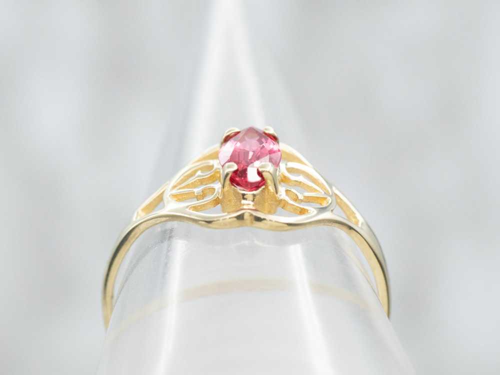 Yellow Gold Marquise Cut Pink Sapphire Solitaire … - image 3