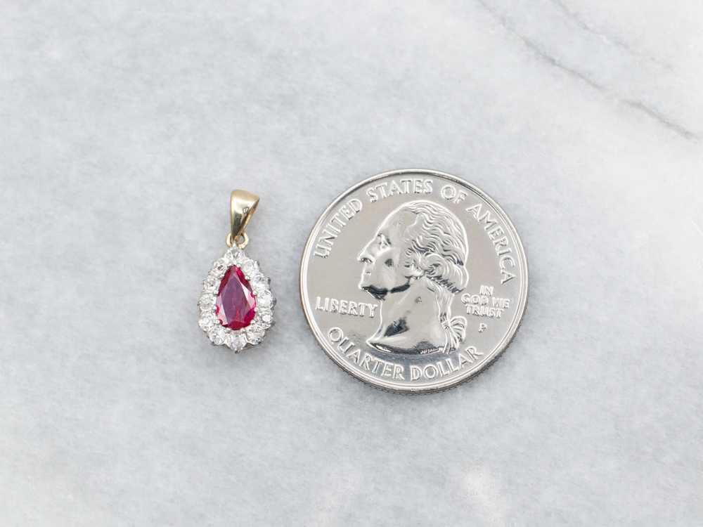 Teardrop Ruby and Old Mine Cut Diamond Halo Penda… - image 3