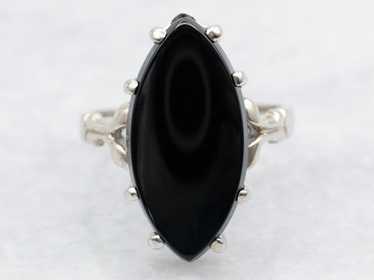 White Gold Marquise Cut Black Onyx Ring - image 1