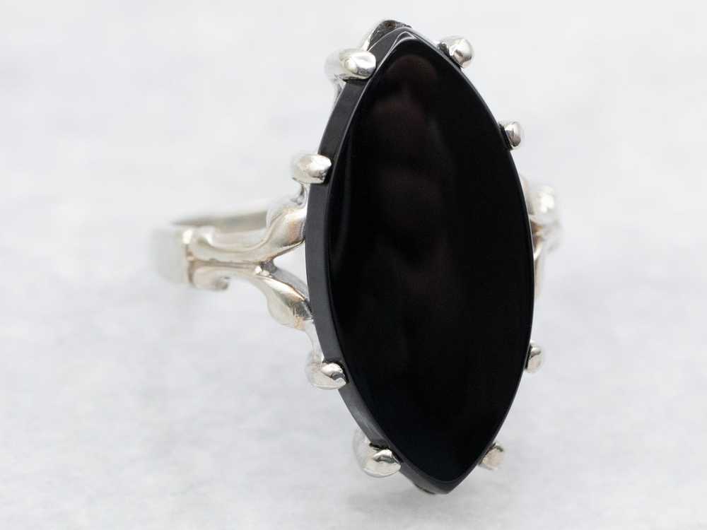 White Gold Marquise Cut Black Onyx Ring - image 2