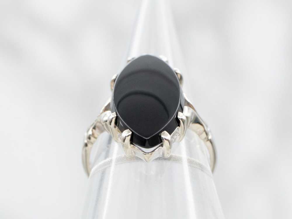 White Gold Marquise Cut Black Onyx Ring - image 3