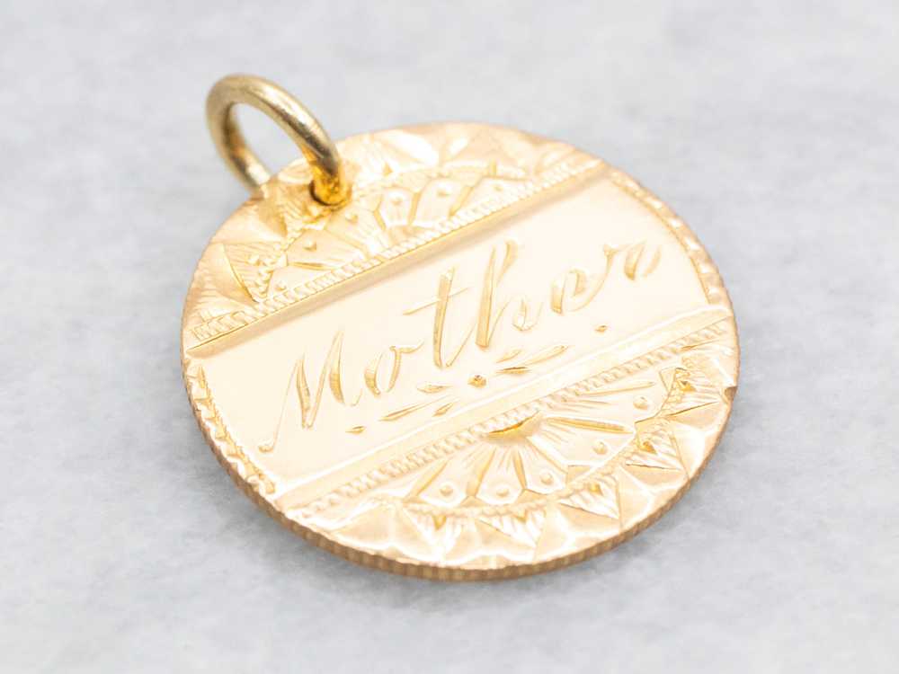 Gold "Mother" Engraved Coin Love Token Pendant - image 1