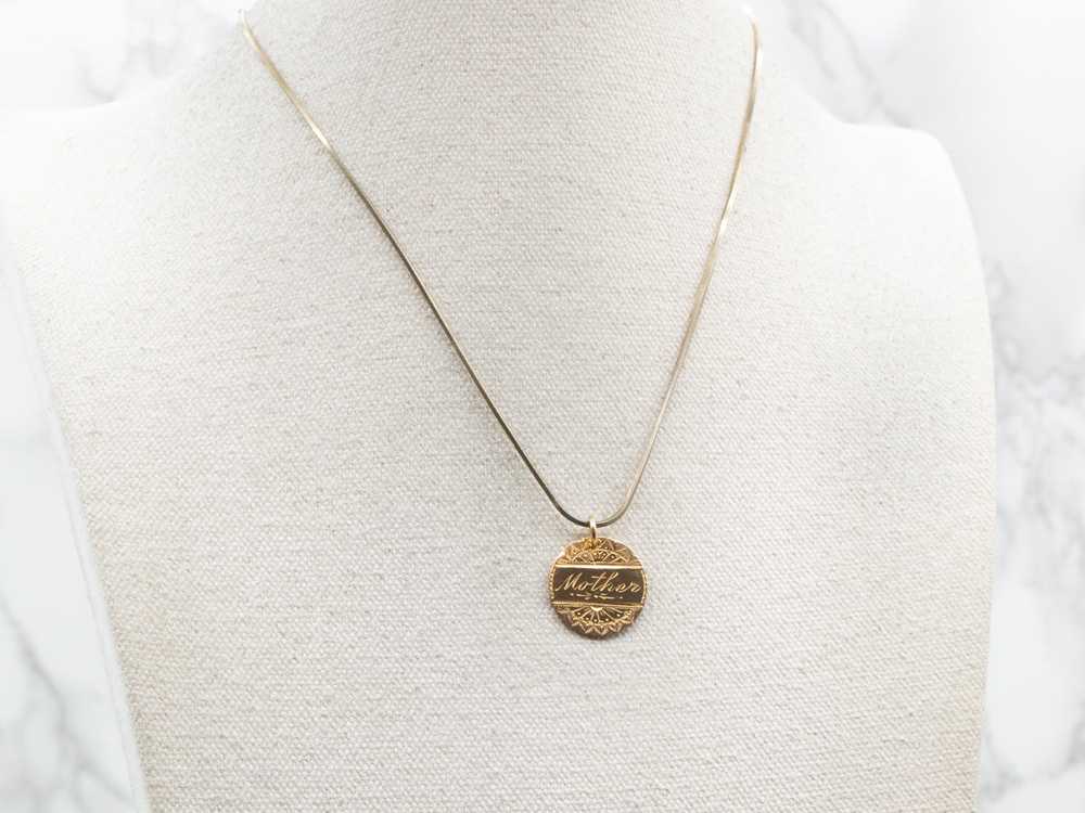 Gold "Mother" Engraved Coin Love Token Pendant - image 4