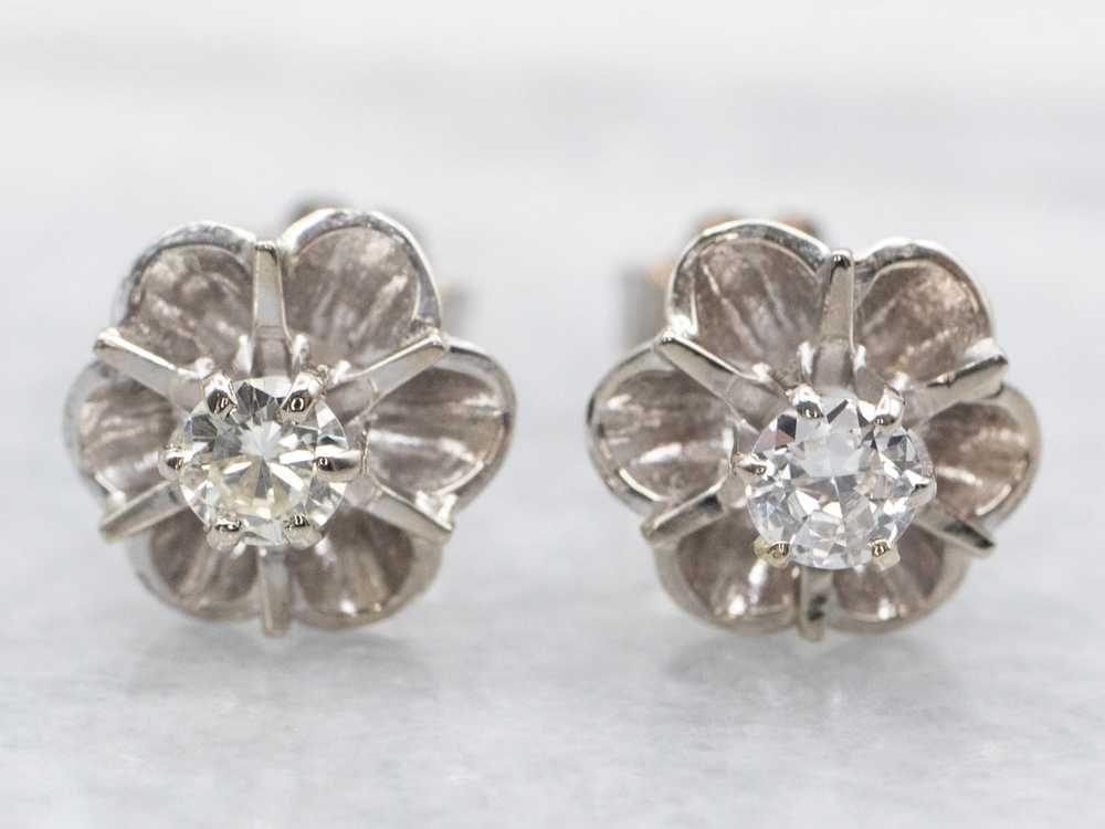 White Gold Buttercup Diamond Stud Earrings - image 1