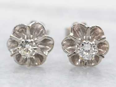 White Gold Buttercup Diamond Stud Earrings - image 1