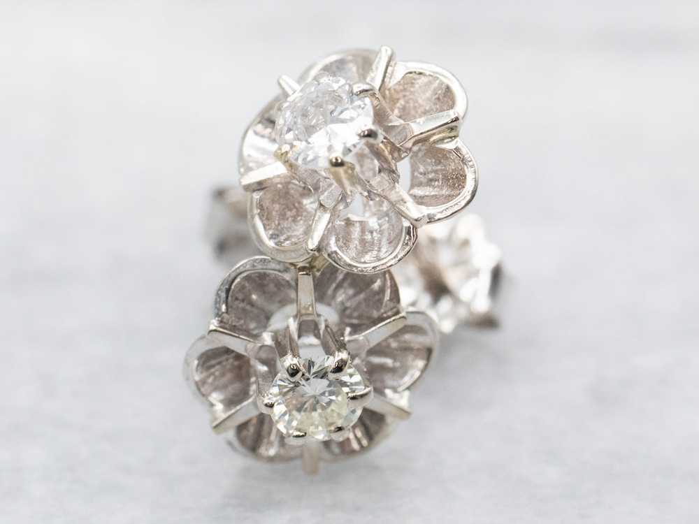 White Gold Buttercup Diamond Stud Earrings - image 3