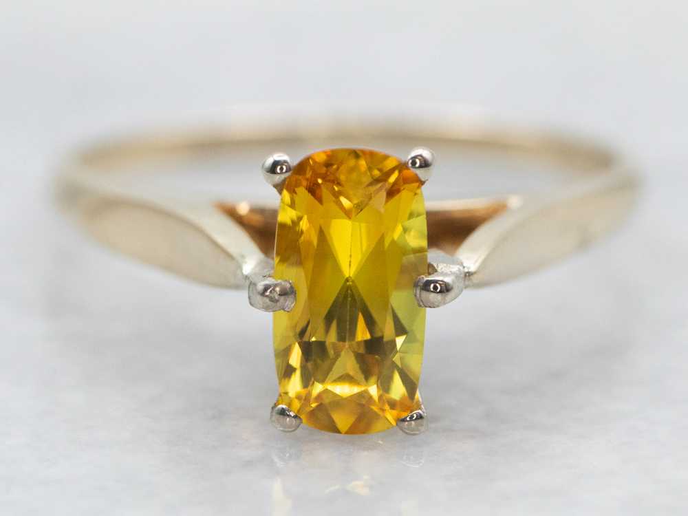 Two Tone Gold Yellow Sapphire Solitaire Ring - image 2