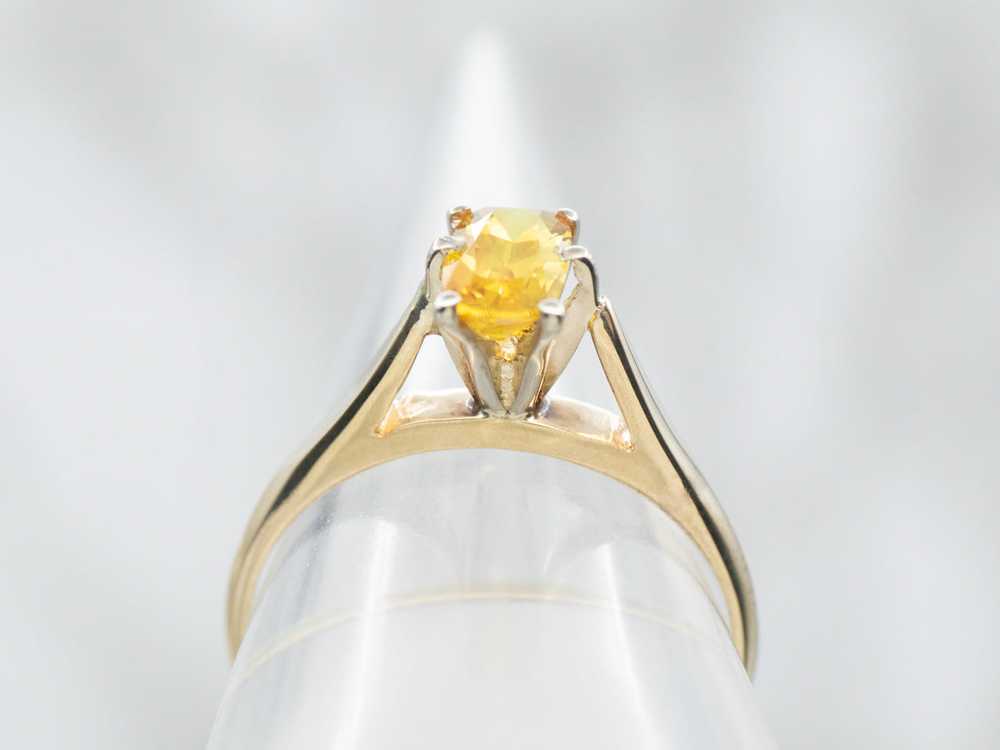 Two Tone Gold Yellow Sapphire Solitaire Ring - image 3