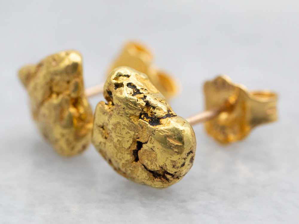 Gold Nugget Stud Earrings - image 2