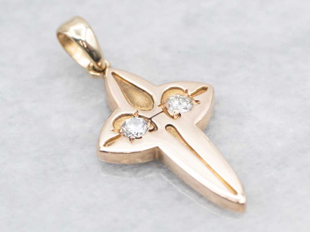 Carved Diamond Cross in Yellow Gold - image 1