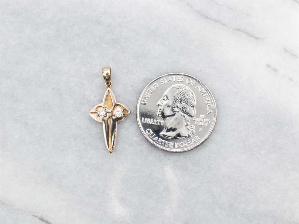 Carved Diamond Cross in Yellow Gold - image 2