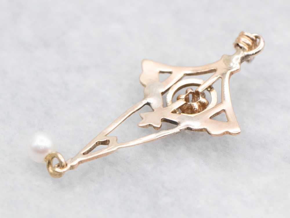 Antique Diamond and Swinging Pearl Lavalier Penda… - image 2