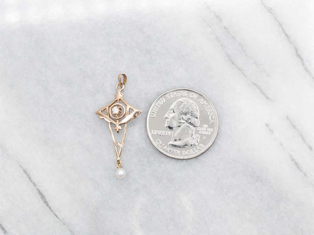 Antique Diamond and Swinging Pearl Lavalier Penda… - image 3