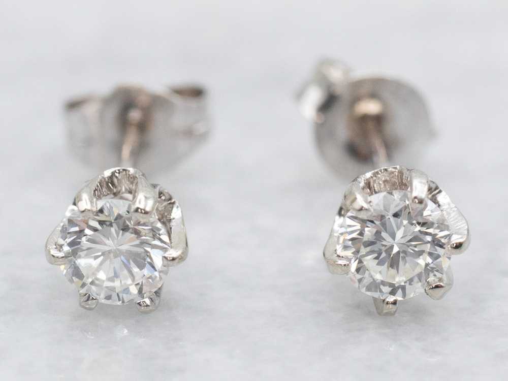 Classic White Gold Diamond Stud Earrings - image 2