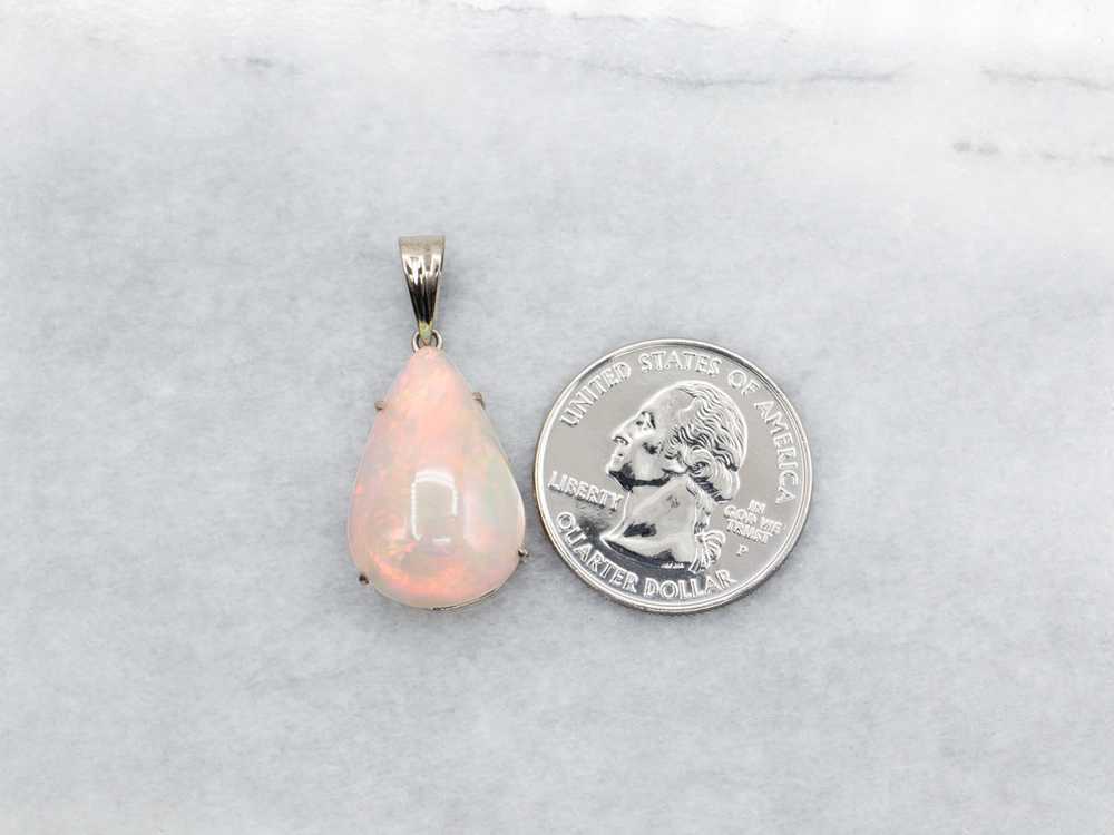 White Gold Pear Cut Opal Solitaire Pendant - image 3