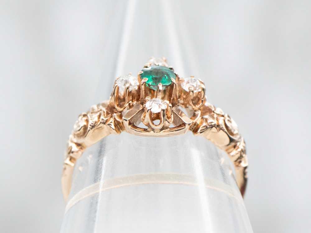 Victorian Gold Green Glass Doublet and Diamond Ri… - image 3