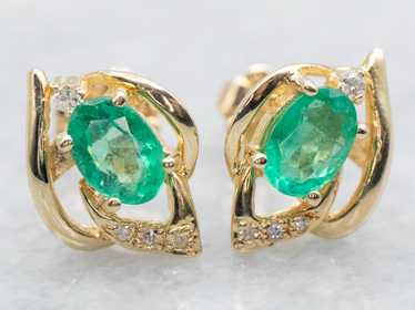 Emerald and Diamond Stud Earrings - image 1