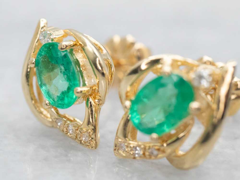 Emerald and Diamond Stud Earrings - image 2