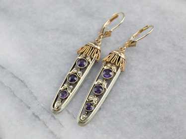 Amethyst Seed Pearl Gold Filigree Drop Earrings - image 1