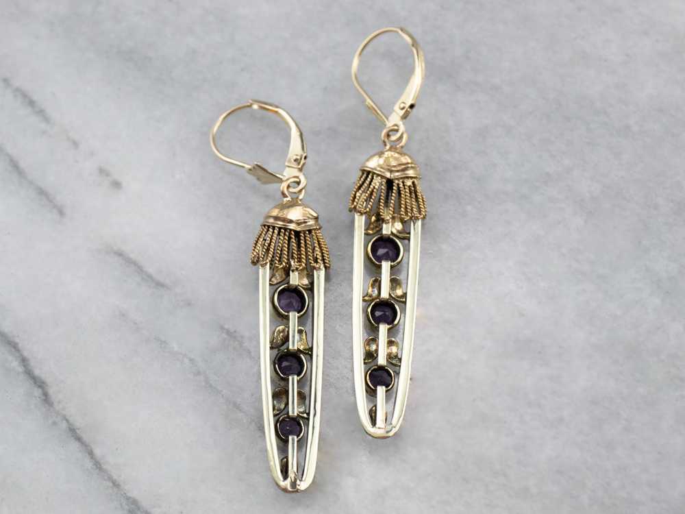 Amethyst Seed Pearl Gold Filigree Drop Earrings - image 6