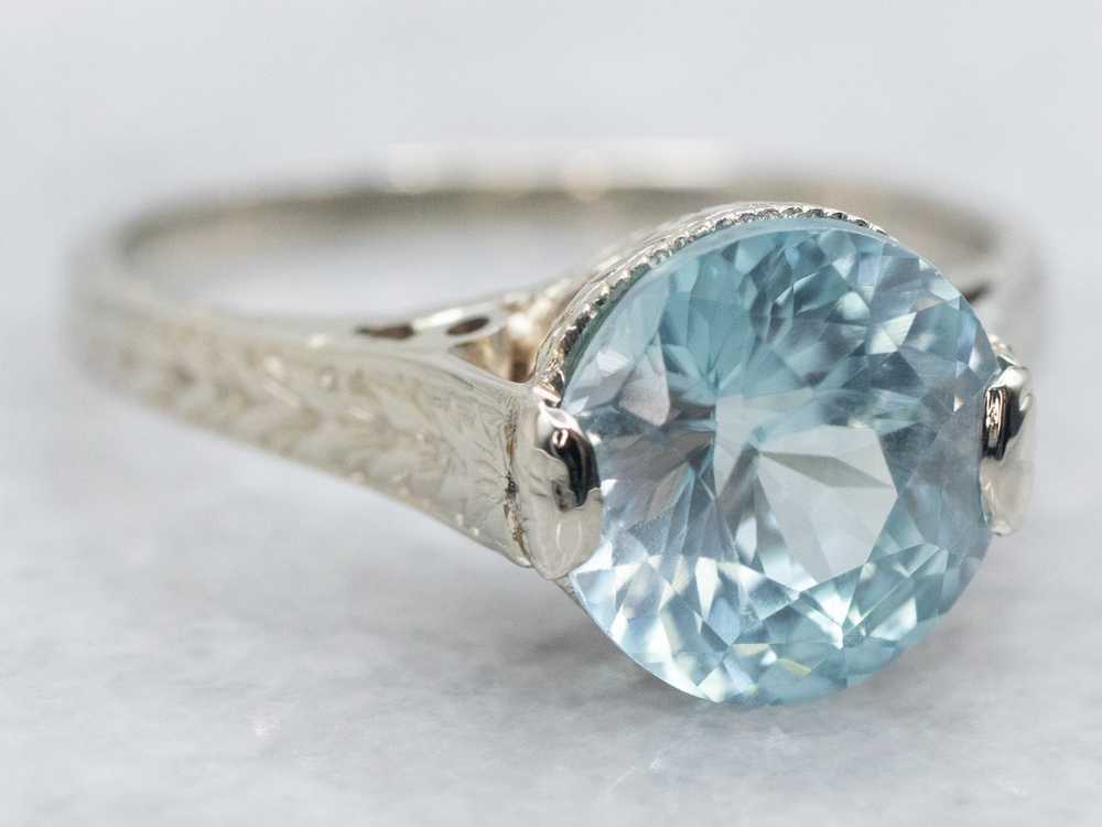 Art Deco Blue Zircon Solitaire Ring - image 1