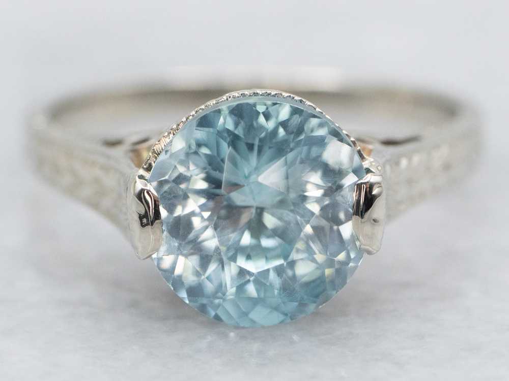 Art Deco Blue Zircon Solitaire Ring - image 2