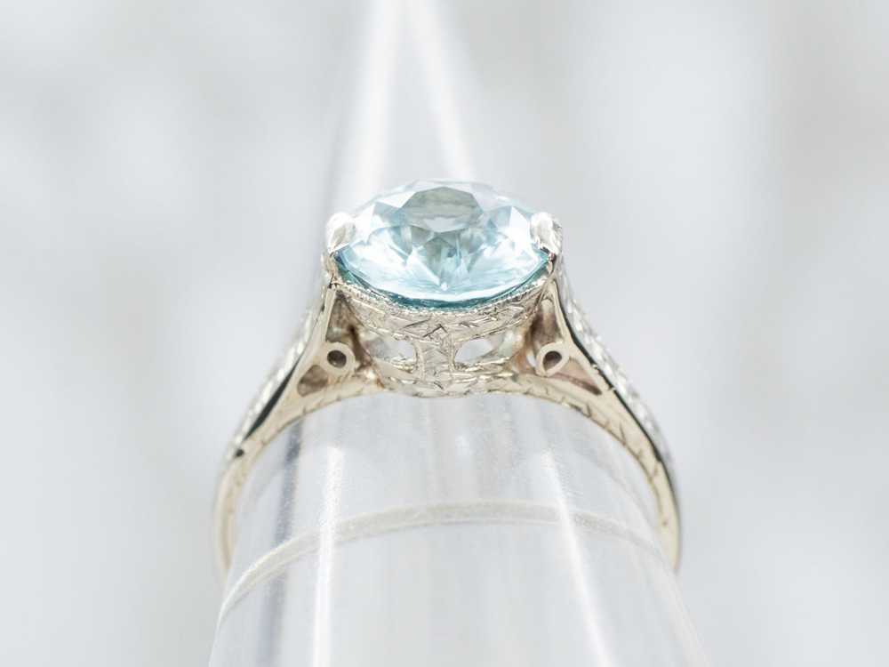 Art Deco Blue Zircon Solitaire Ring - image 3