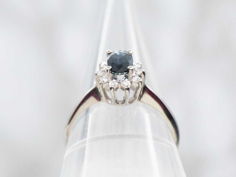 Modern White Gold Sapphire and Diamond Halo Ring - image 3