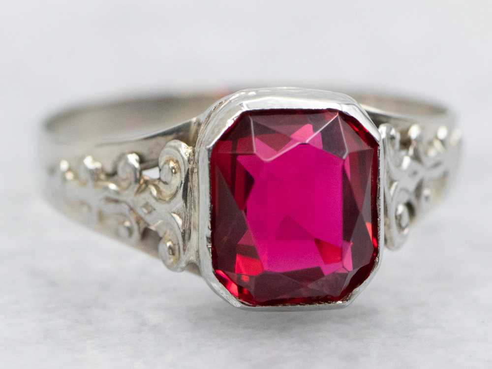 Art Deco Ruby Glass Solitaire Ring - image 1