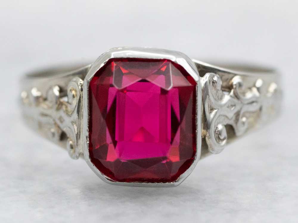 Art Deco Ruby Glass Solitaire Ring - image 2