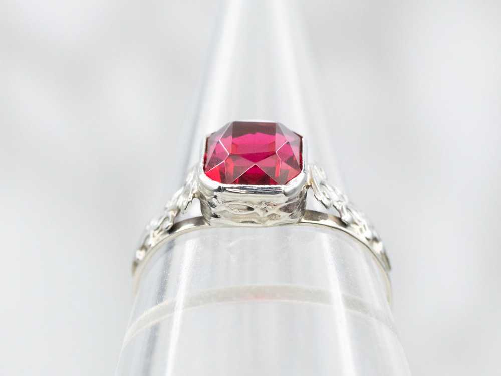 Art Deco Ruby Glass Solitaire Ring - image 3