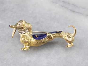 Dachshund Diamond and Enamel Brooch - image 1