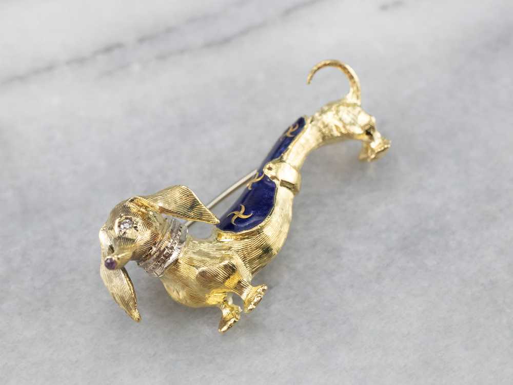 Dachshund Diamond and Enamel Brooch - image 2