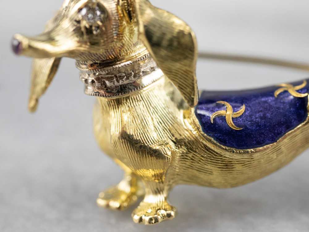 Dachshund Diamond and Enamel Brooch - image 9