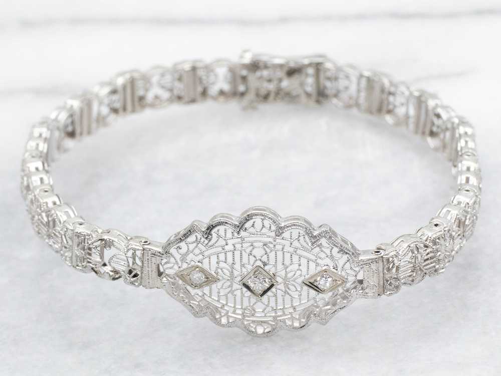 Art Deco Diamond Filigree Bracelet - image 1