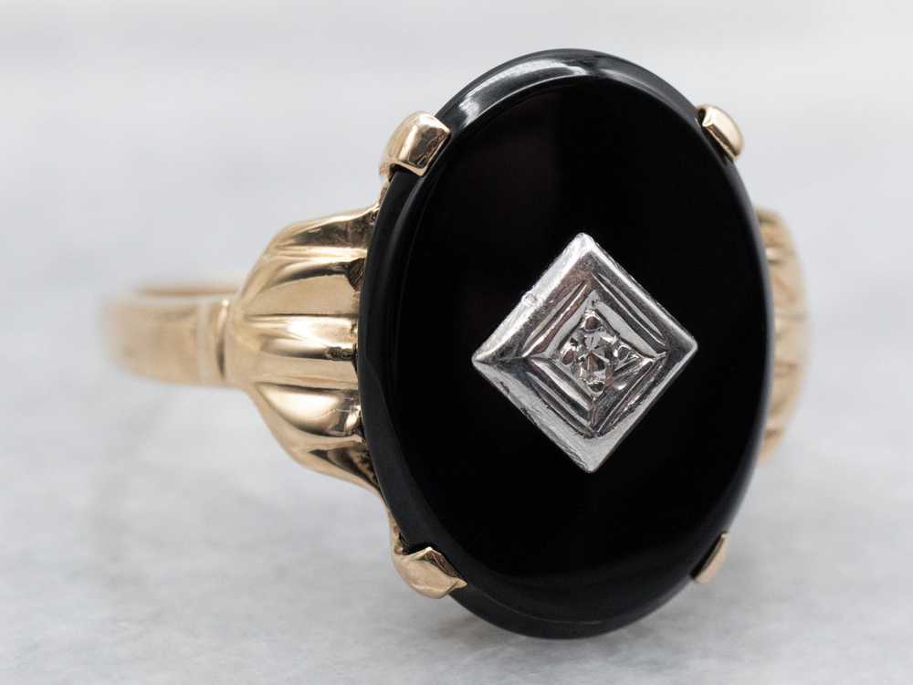 Retro Black Onyx and Diamond Ring - image 1