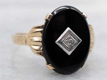 Retro Black Onyx and Diamond Ring - image 1