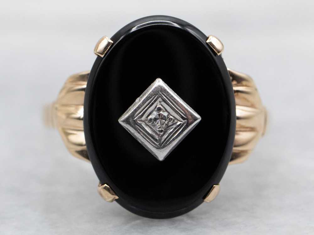 Retro Black Onyx and Diamond Ring - image 2