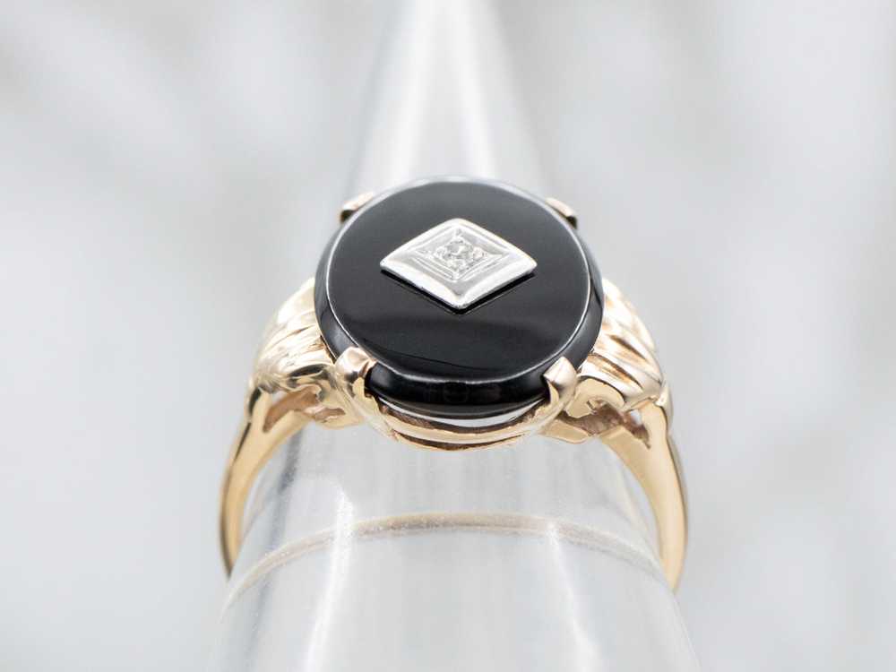 Retro Black Onyx and Diamond Ring - image 3