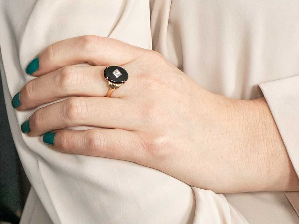 Retro Black Onyx and Diamond Ring - image 4