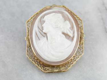 Art Nouveau Cameo Gold Filigree Pendant or Brooch - image 1