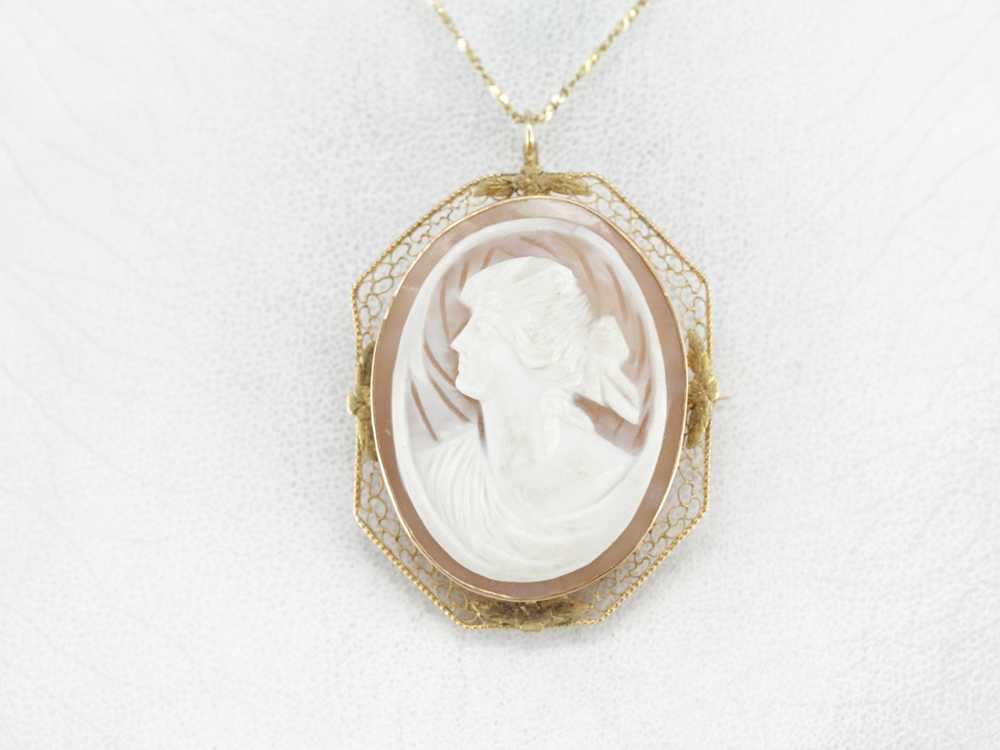 Art Nouveau Cameo Gold Filigree Pendant or Brooch - image 5