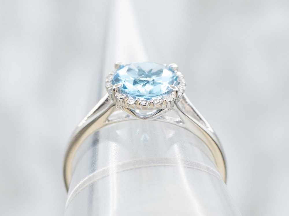 Modern Blue Topaz Ring with Diamond Halo - image 3