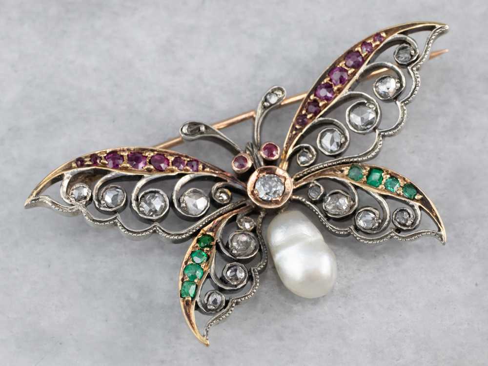 Art Nouveau Gemstone Butterfly Brooch - image 3