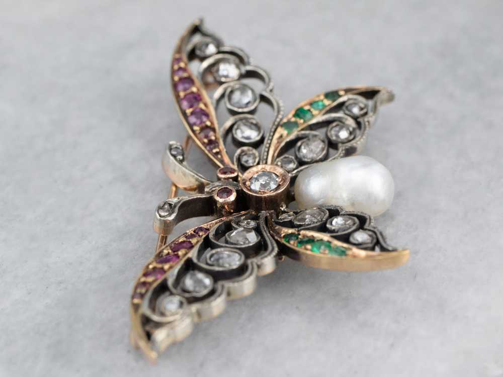 Art Nouveau Gemstone Butterfly Brooch - image 4