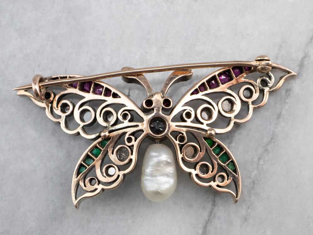 Art Nouveau Gemstone Butterfly Brooch - image 5