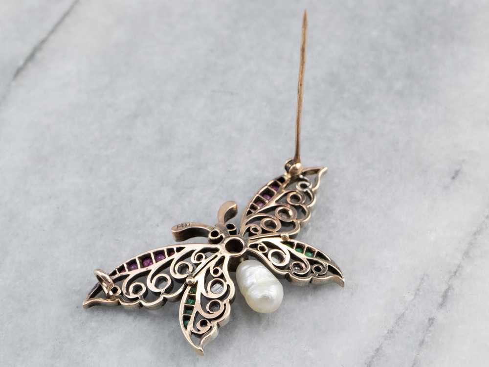 Art Nouveau Gemstone Butterfly Brooch - image 6